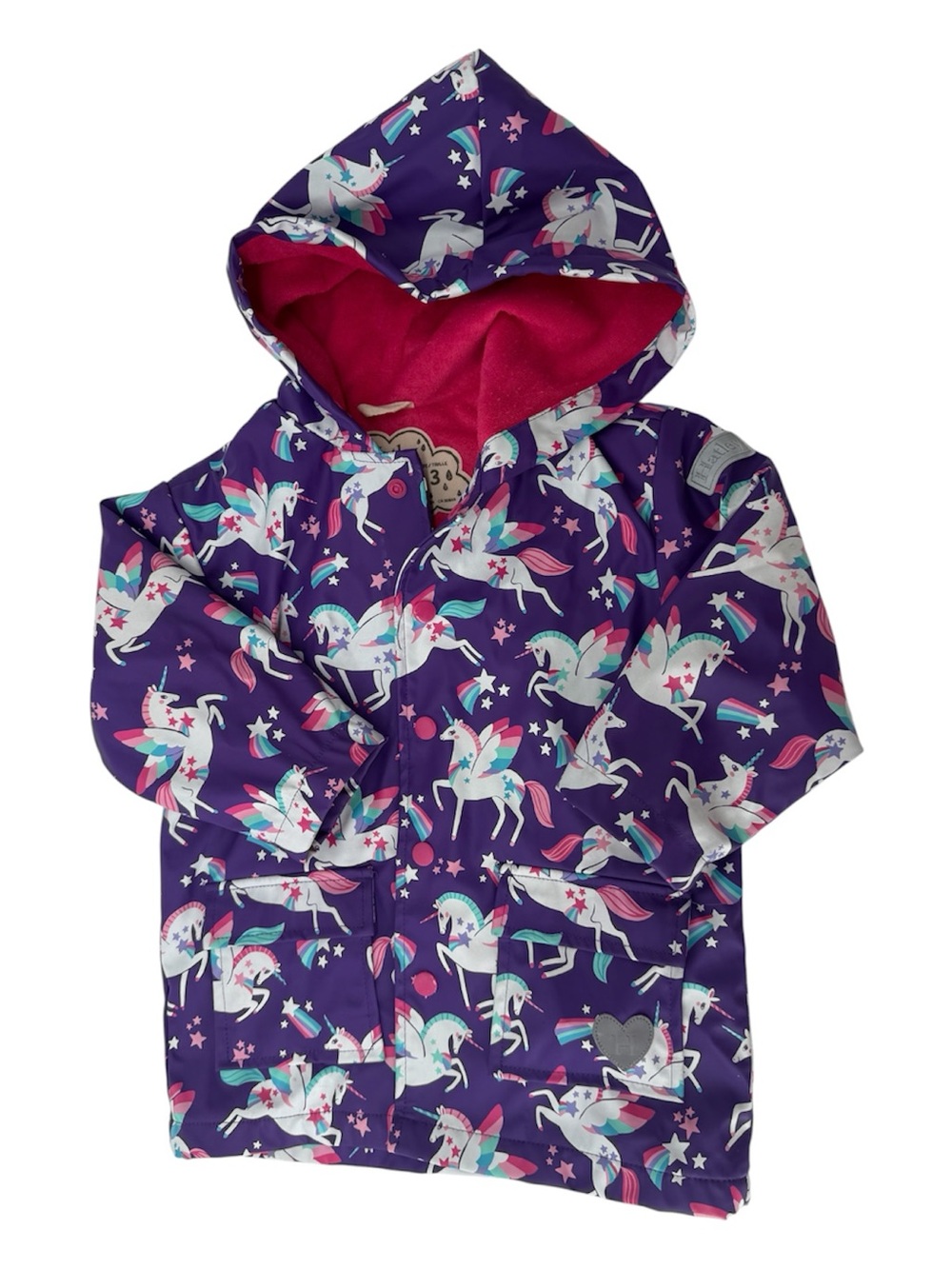 Hatley Purple Unicorn Hooded Raincoat with Pink Lining